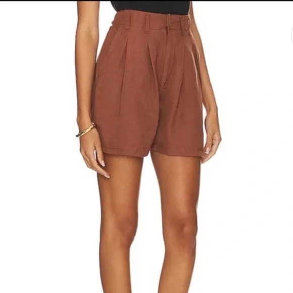 FREE PEOPLE Calla Linen Trouser Short Spiced Pecan Size 6 New with Tag - Picture 3 of 8